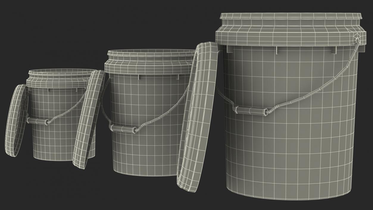 Plastic Buckets with Lid and Handle Set 3D model