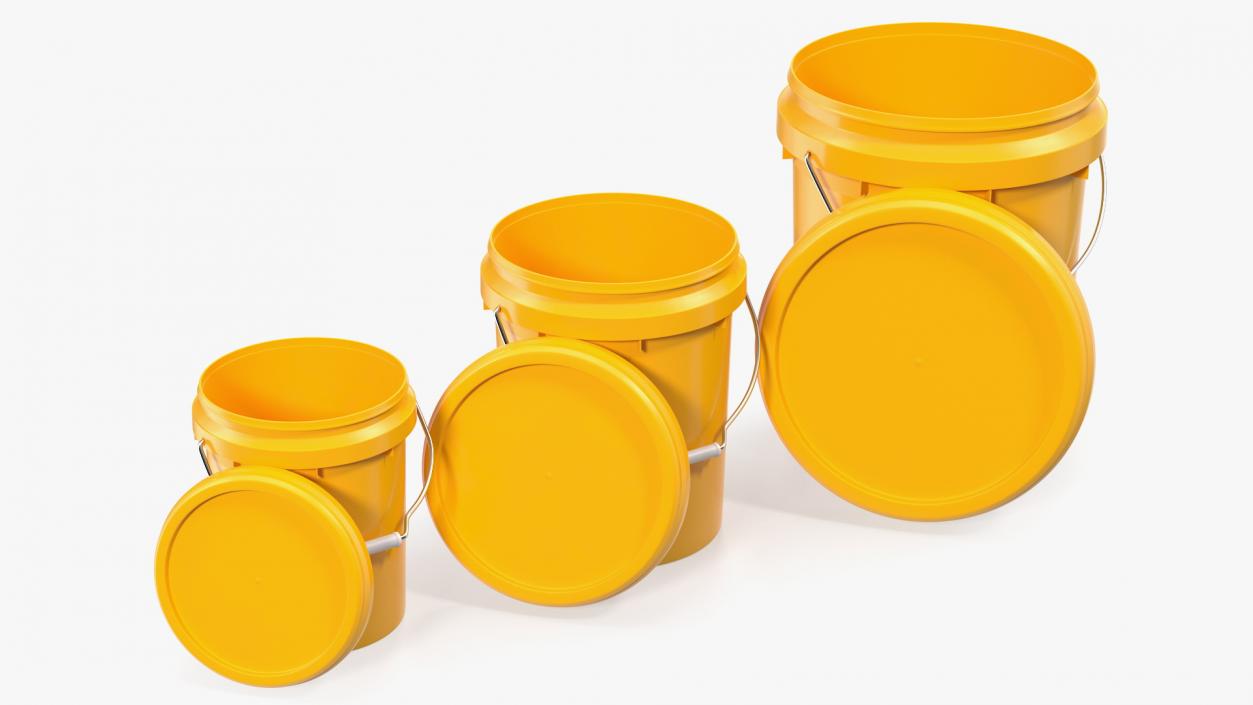 Plastic Buckets with Lid and Handle Set 3D model