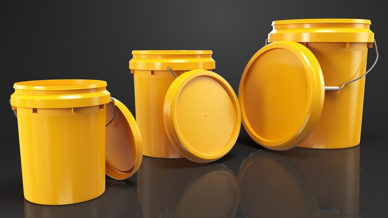 Plastic Buckets with Lid and Handle Set 3D model