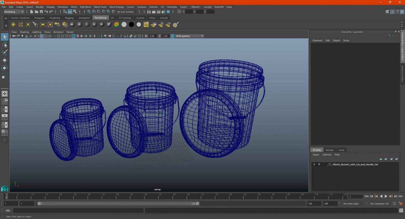 Plastic Buckets with Lid and Handle Set 3D model