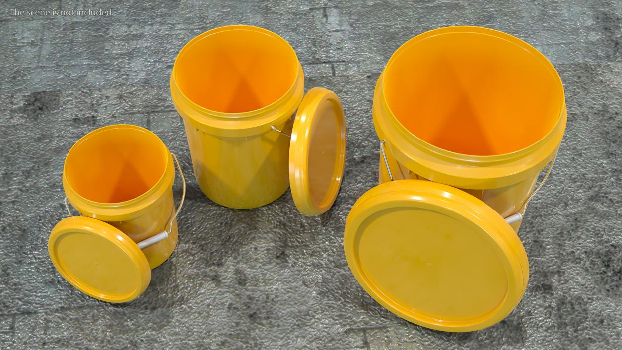 Plastic Buckets with Lid and Handle Set 3D model