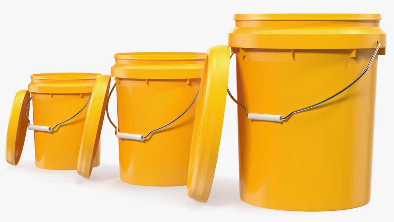 Plastic Buckets with Lid and Handle Set 3D model