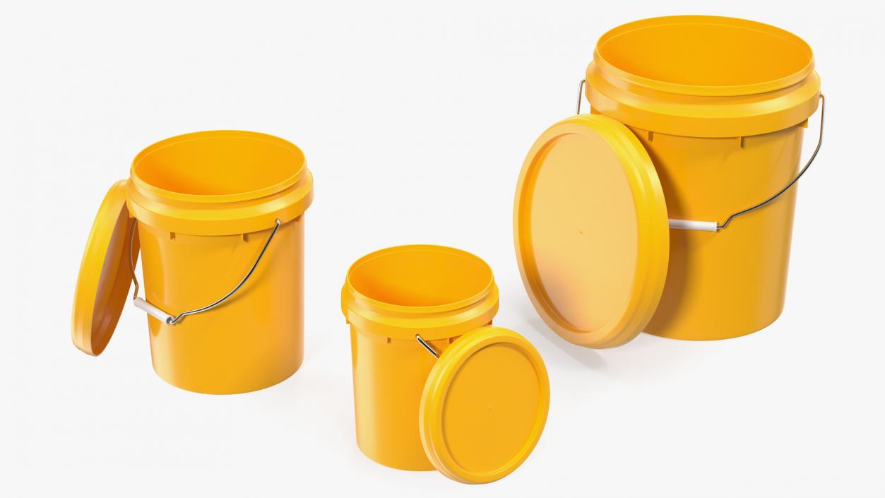 Plastic Buckets with Lid and Handle Set 3D model