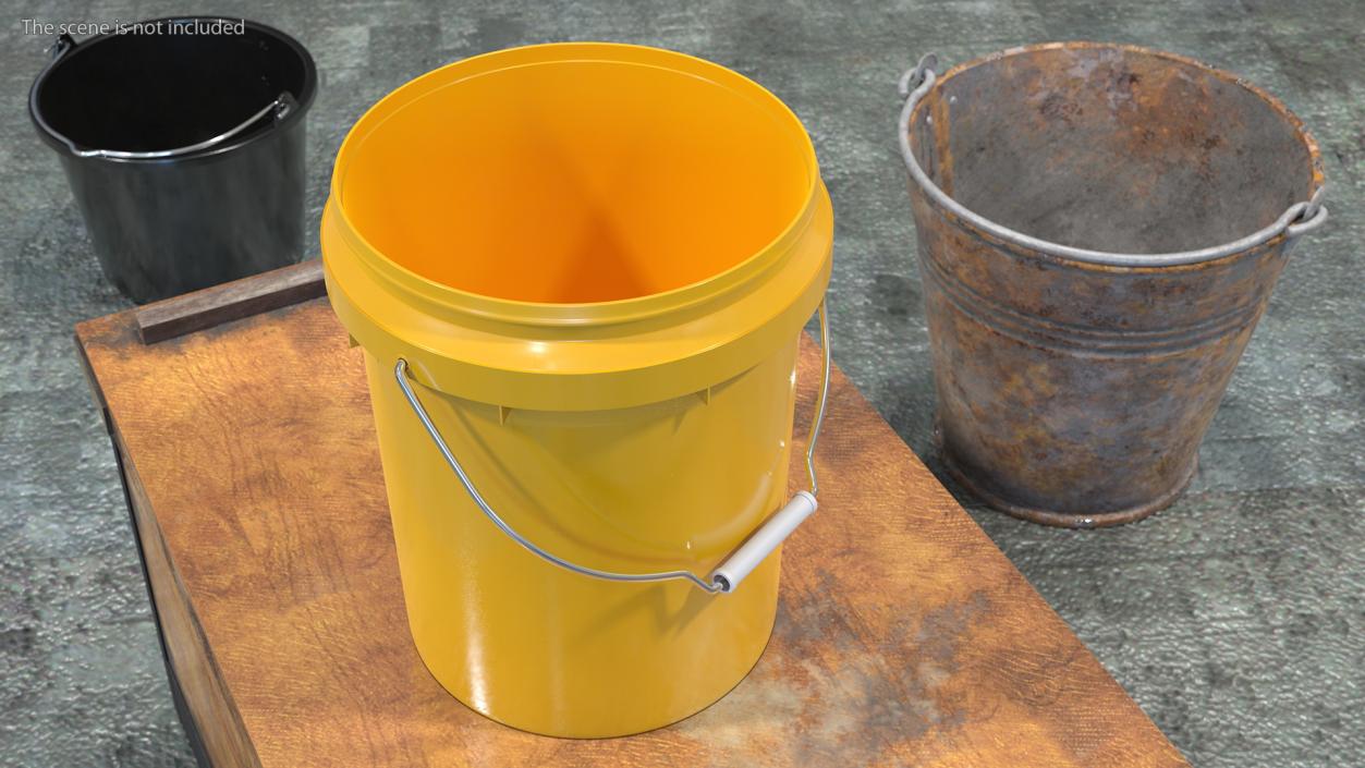 Plastic Buckets with Lid and Handle Set 3D model