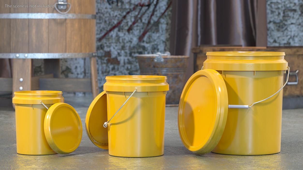 Plastic Buckets with Lid and Handle Set 3D model