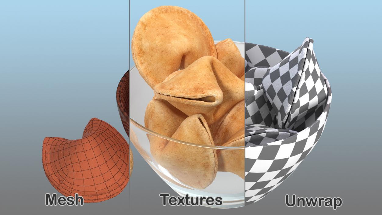 3D Fortune Cookies in Bowl model