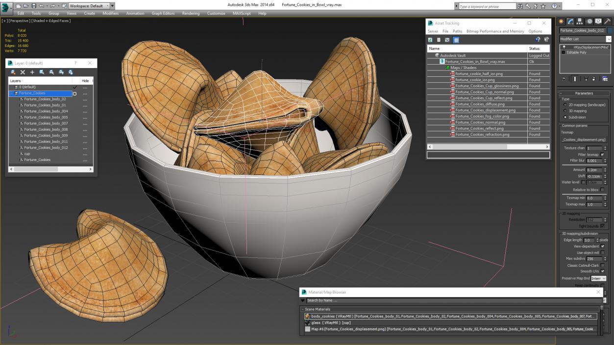 3D Fortune Cookies in Bowl model