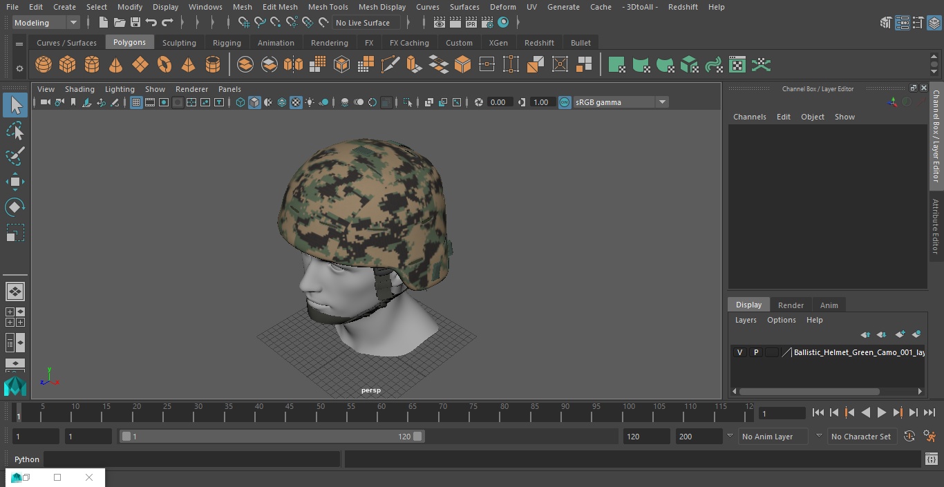 Ballistic Helmet Green Camo 3D