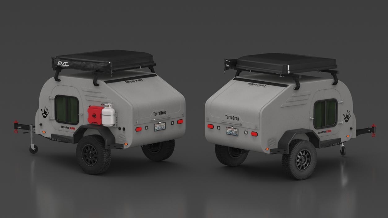 3D Travel Grey Trailer Teardrop Lights On model