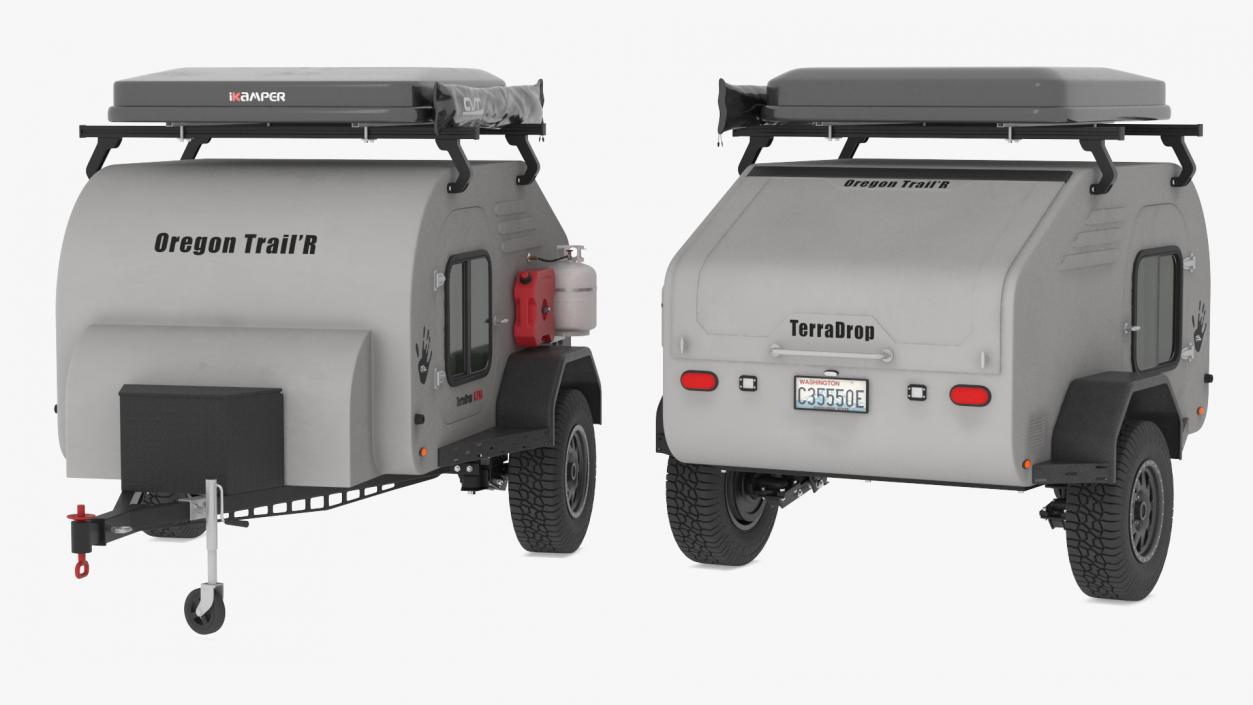 3D Travel Grey Trailer Teardrop Lights On model