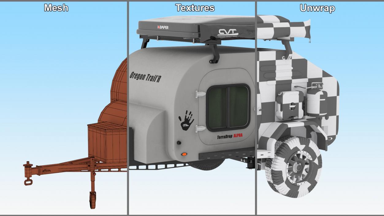 3D Travel Grey Trailer Teardrop Lights On model