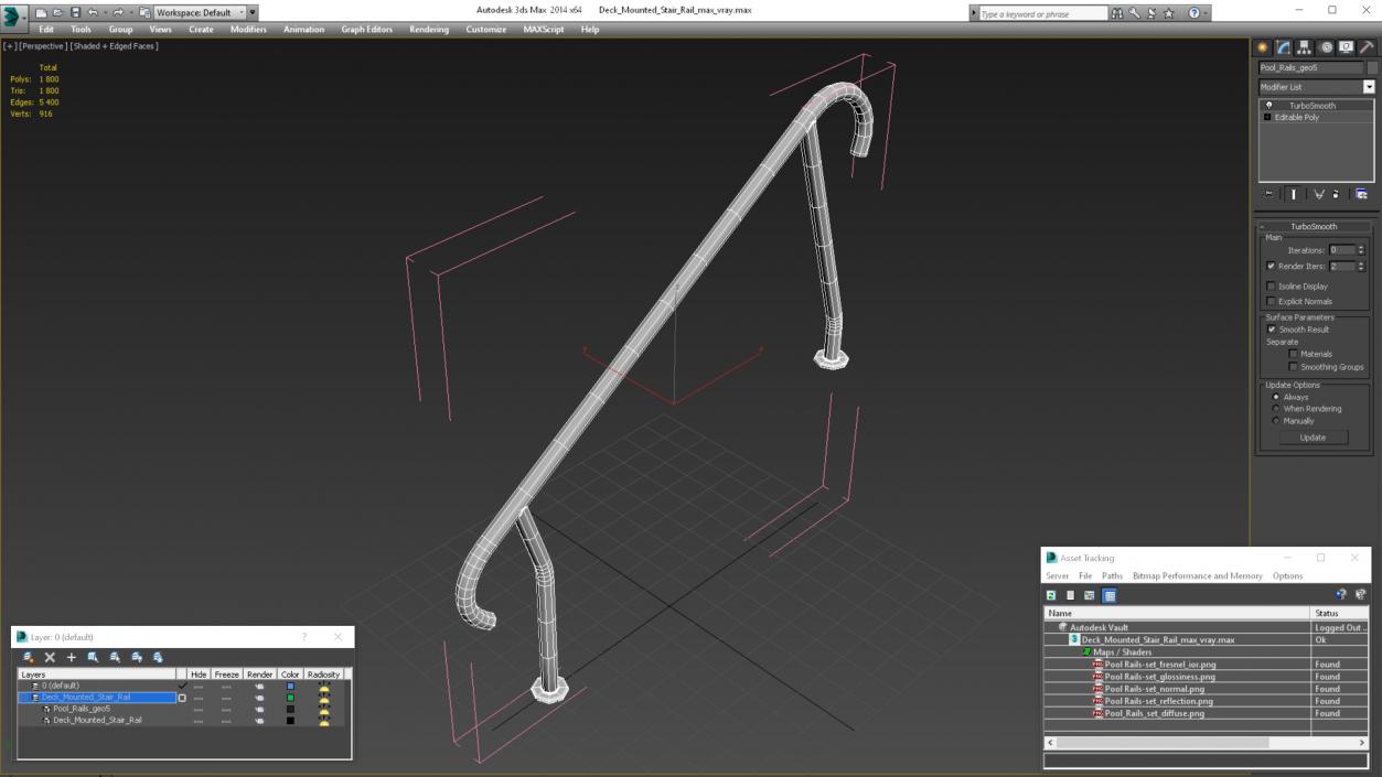 3D Deck Mounted Stair Rail model