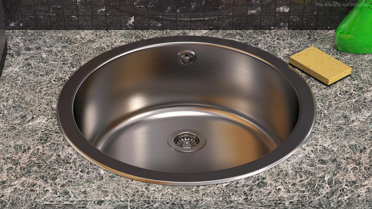 Round Inset Stainless Steel Sink 3D