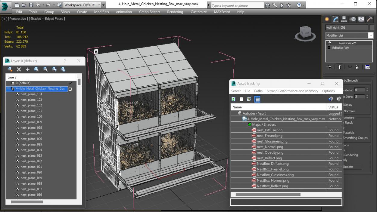 4-Hole Metal Chicken Nesting Box 3D