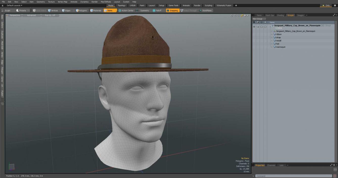 3D model Sergeant Military Cap Brown on Mannequin