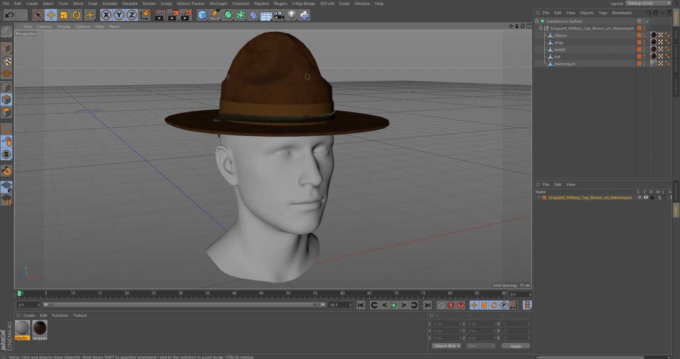 3D model Sergeant Military Cap Brown on Mannequin