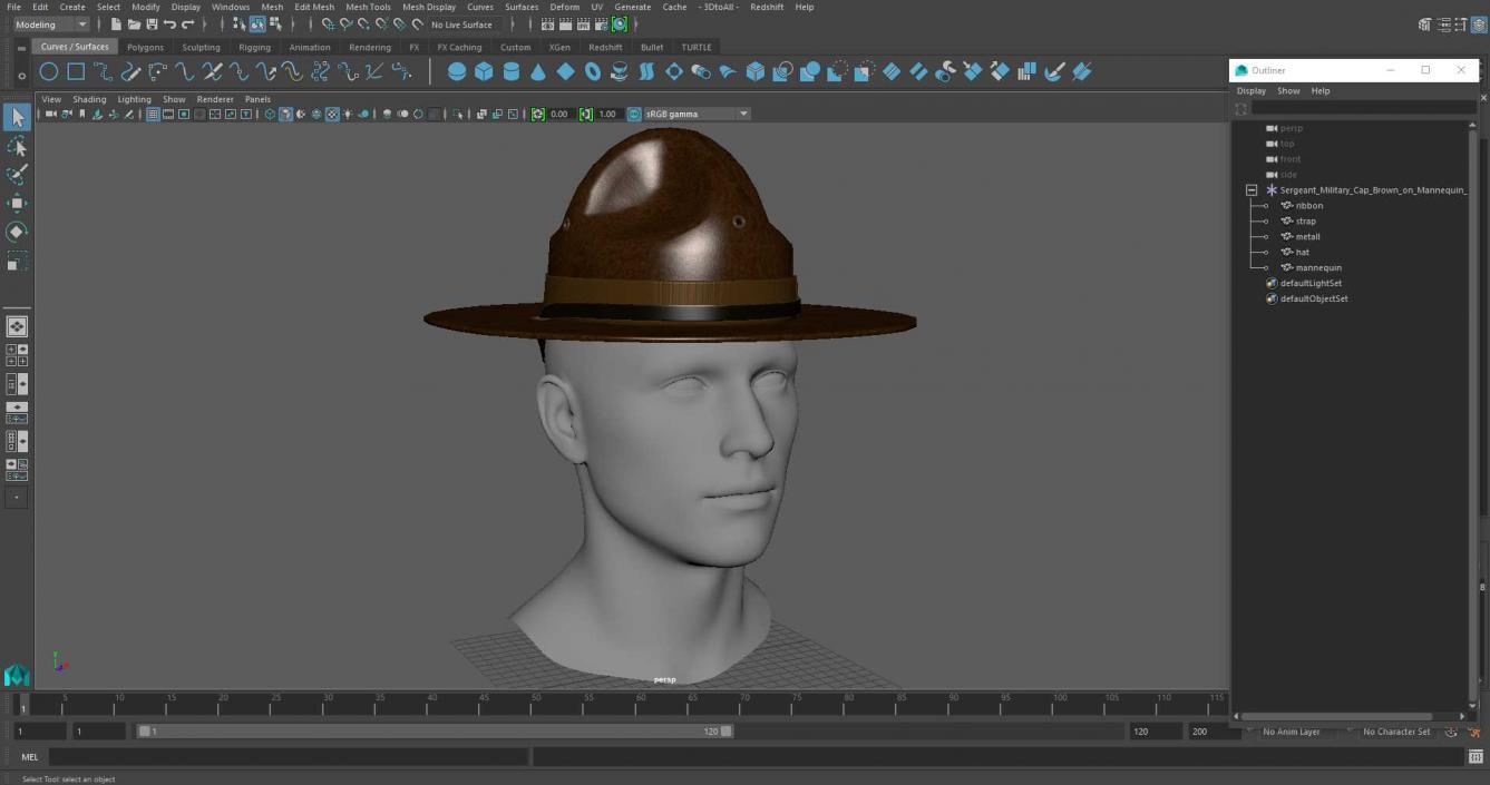 3D model Sergeant Military Cap Brown on Mannequin