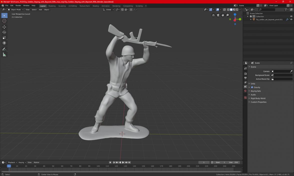 3D Toy Soldier Staying with Bayonet Rifle model