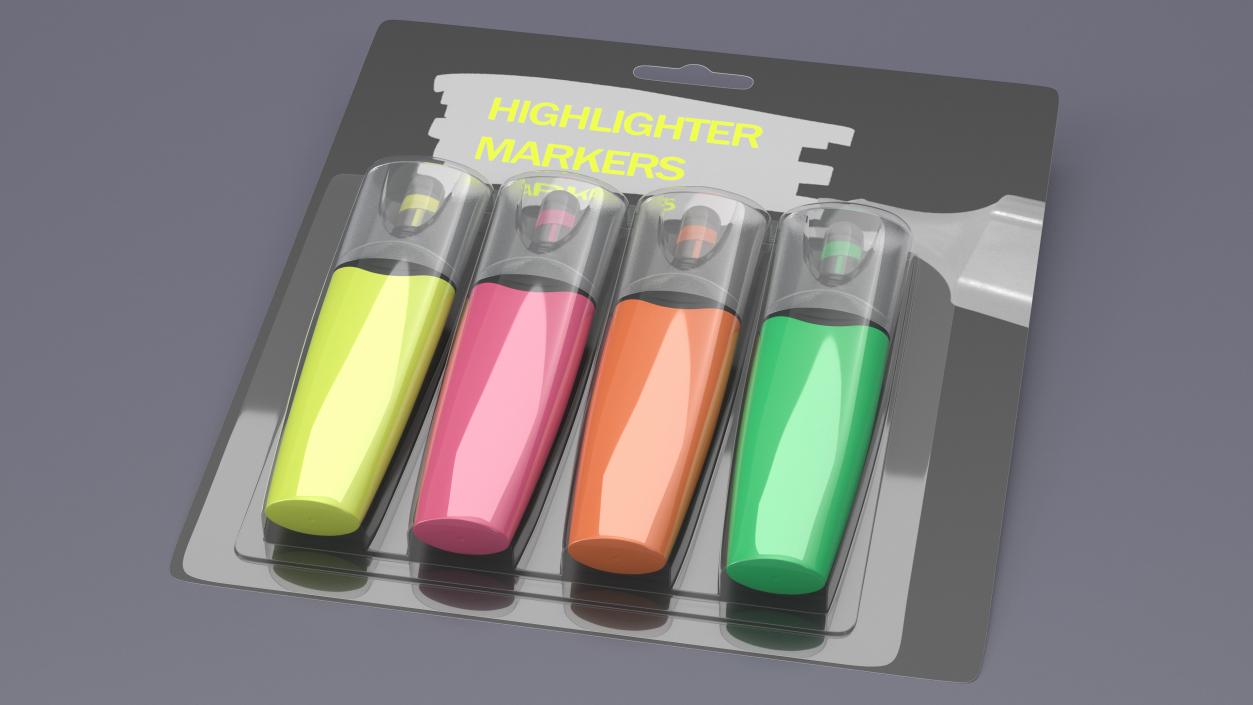 4 Highlighter Markers with Package 3D model