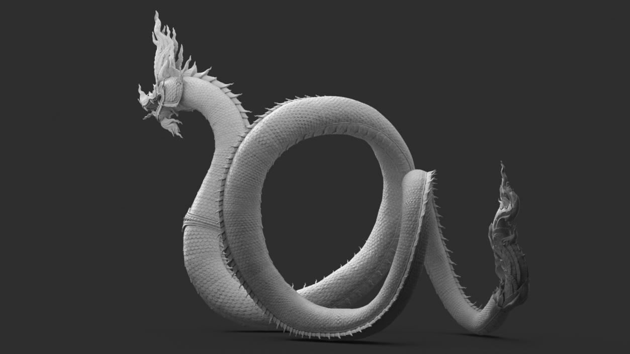 Serpent Naga Dragon White Statue 3D