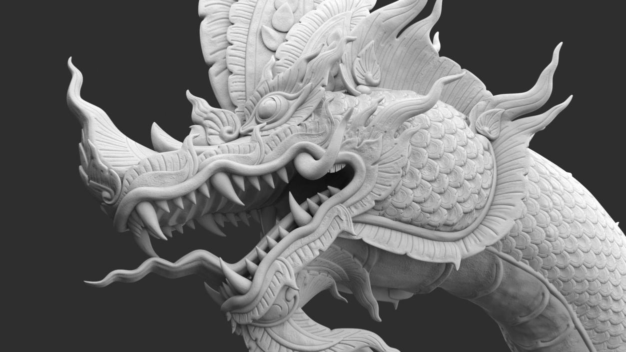 Serpent Naga Dragon White Statue 3D