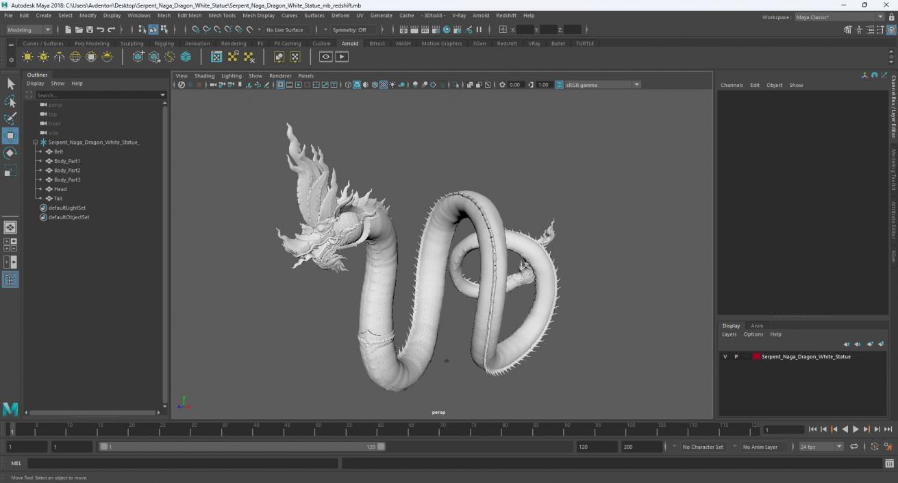 Serpent Naga Dragon White Statue 3D