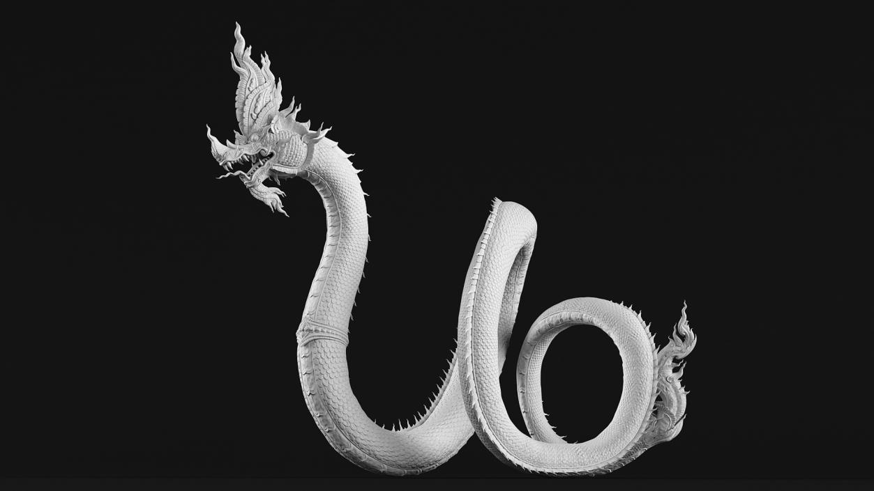 Serpent Naga Dragon White Statue 3D