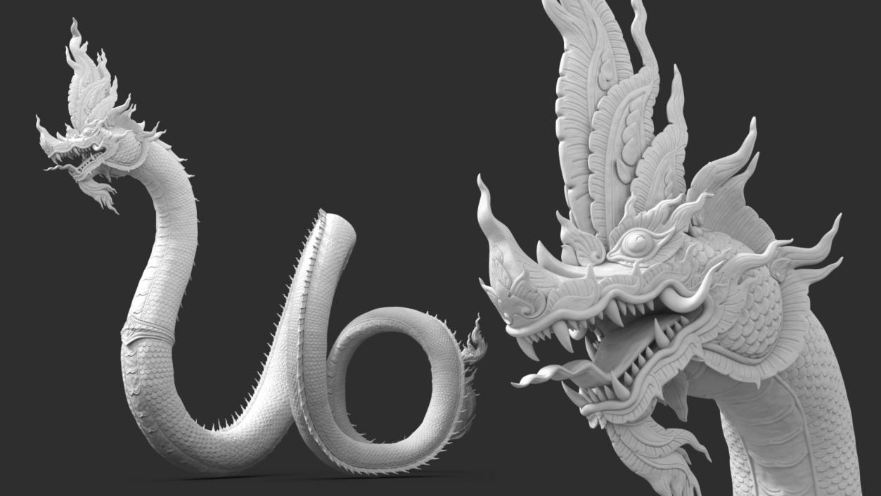 Serpent Naga Dragon White Statue 3D