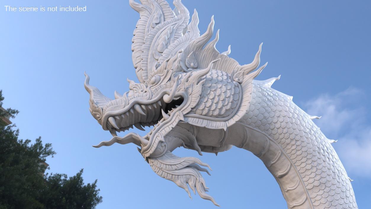 Serpent Naga Dragon White Statue 3D