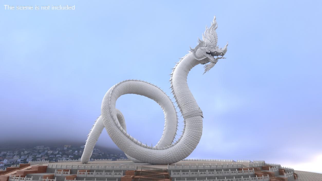 Serpent Naga Dragon White Statue 3D