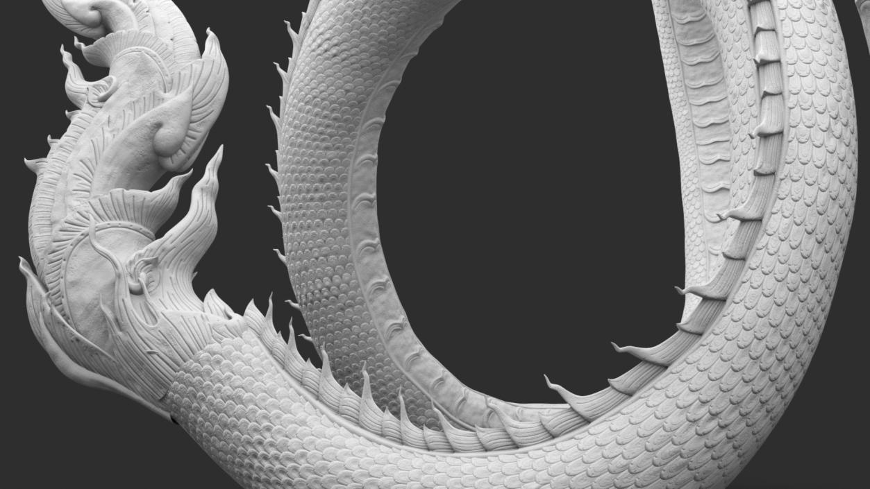 Serpent Naga Dragon White Statue 3D