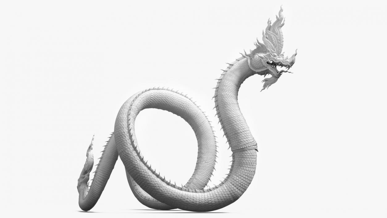 Serpent Naga Dragon White Statue 3D