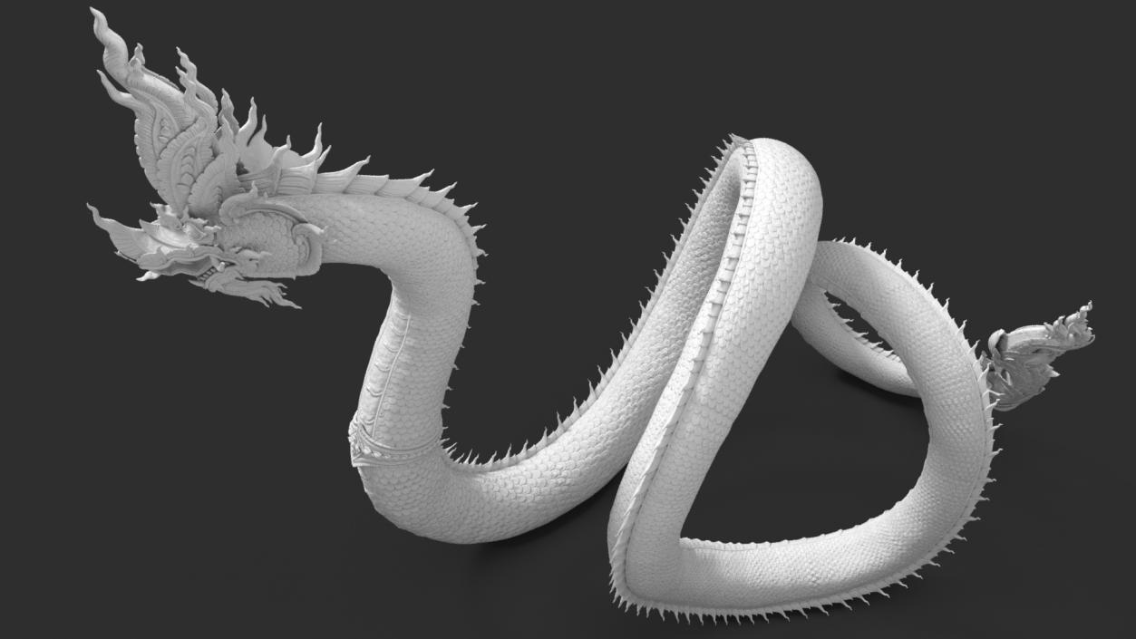 Serpent Naga Dragon White Statue 3D