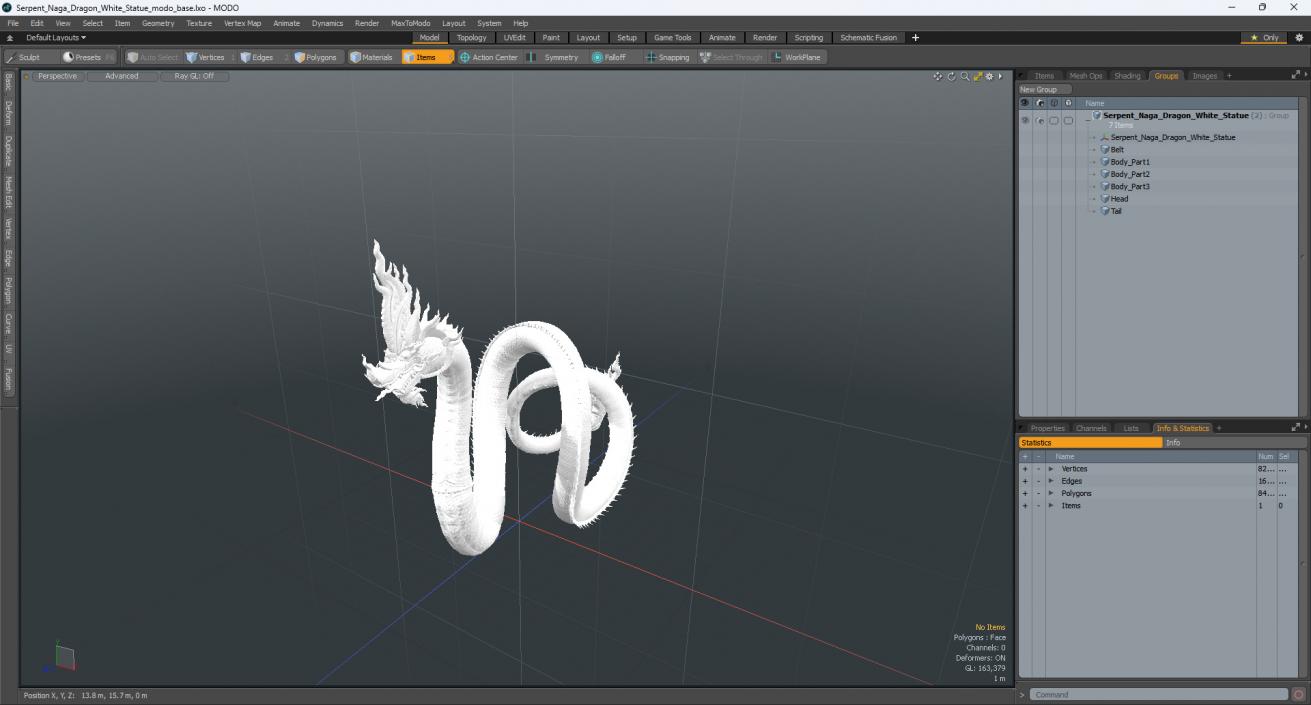 Serpent Naga Dragon White Statue 3D