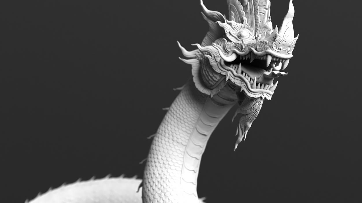 Serpent Naga Dragon White Statue 3D