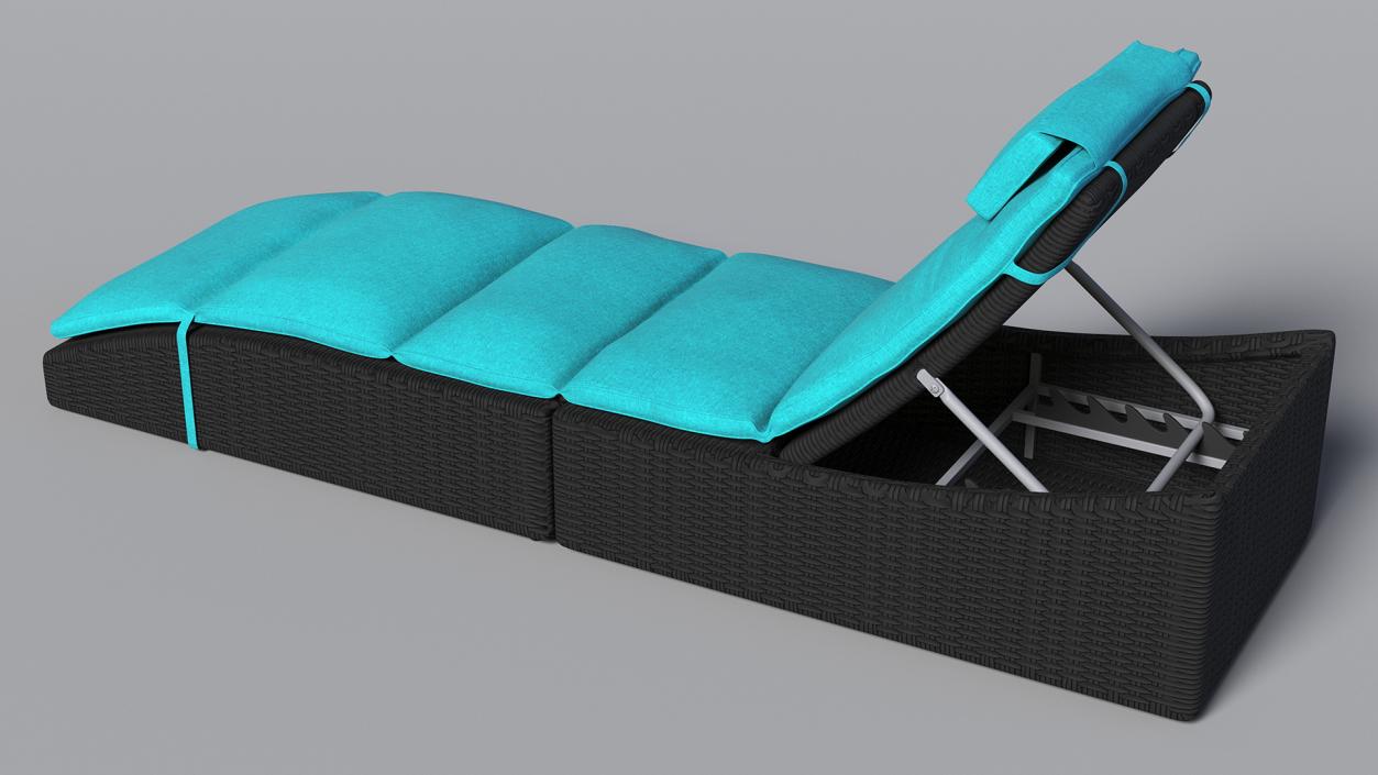 3D Folding Pool Lounge Wicker Chair Black Blue model