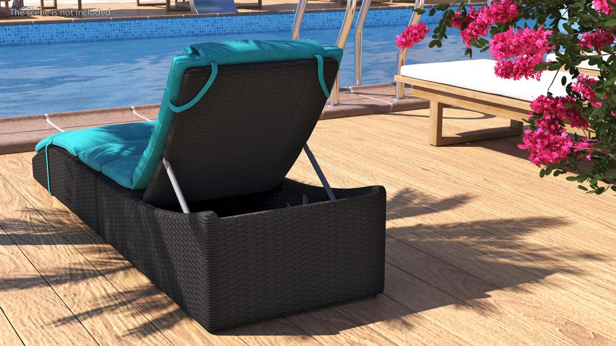 3D Folding Pool Lounge Wicker Chair Black Blue model