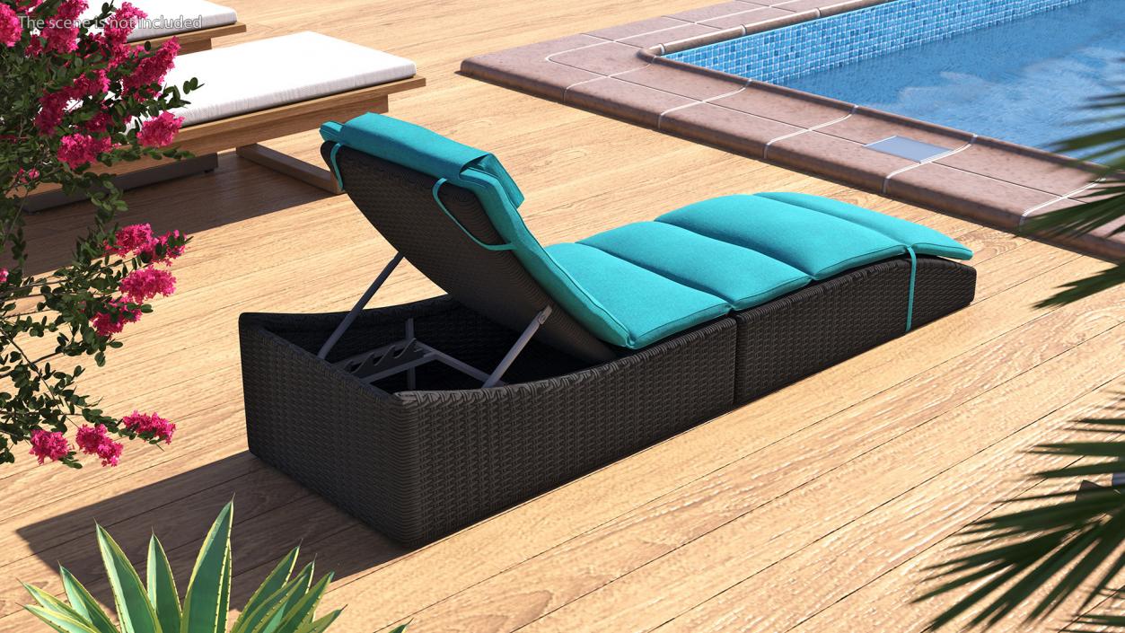 3D Folding Pool Lounge Wicker Chair Black Blue model