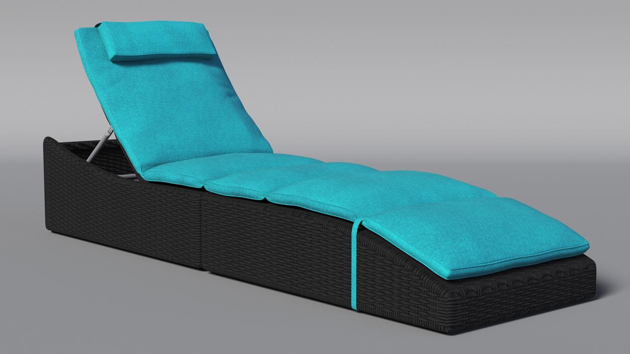 3D Folding Pool Lounge Wicker Chair Black Blue model