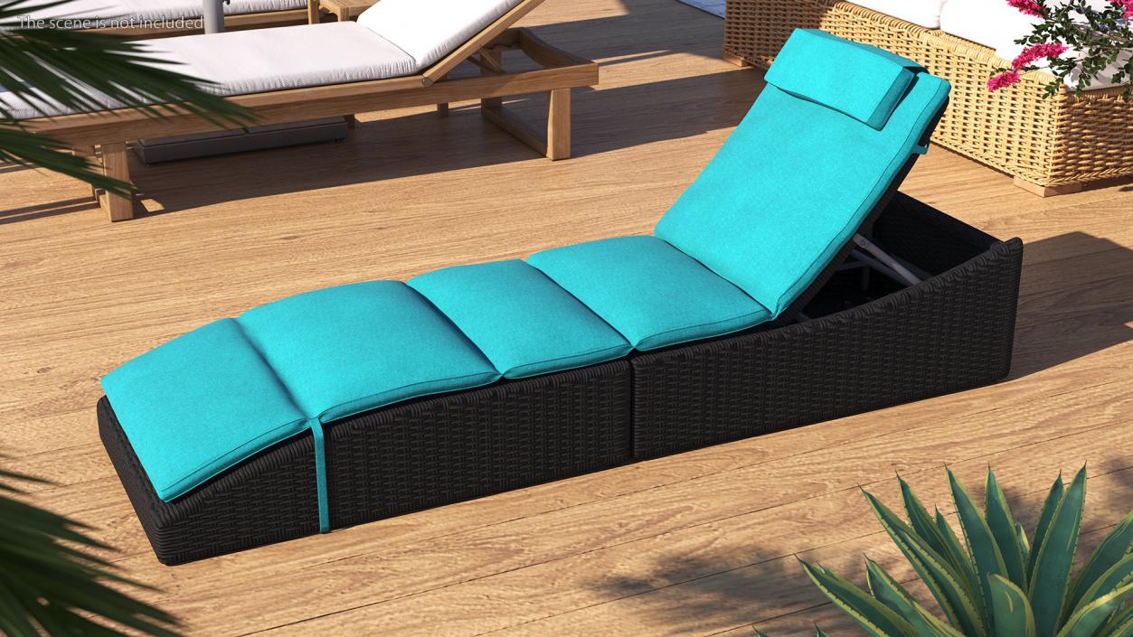 3D Folding Pool Lounge Wicker Chair Black Blue model