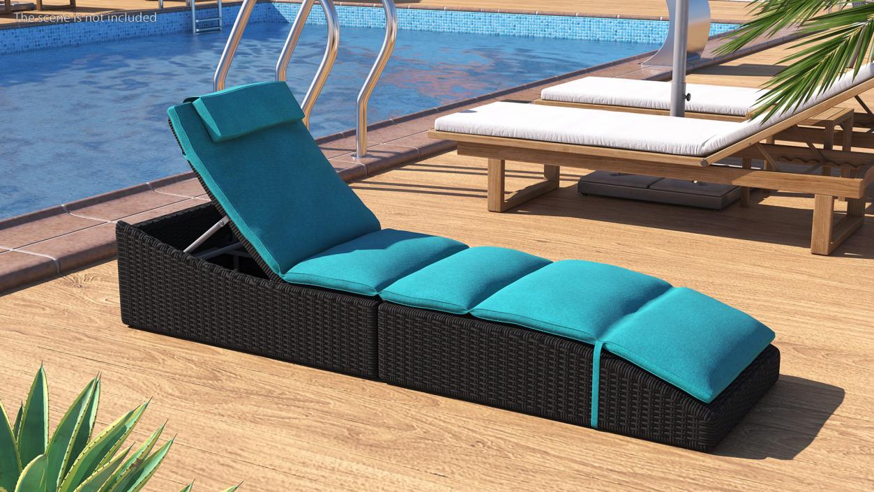 3D Folding Pool Lounge Wicker Chair Black Blue model