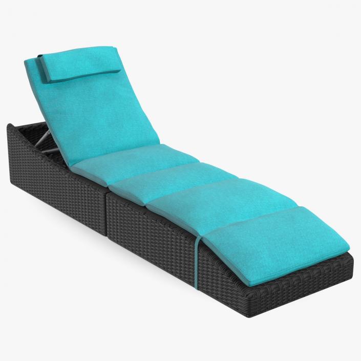 3D Folding Pool Lounge Wicker Chair Black Blue model