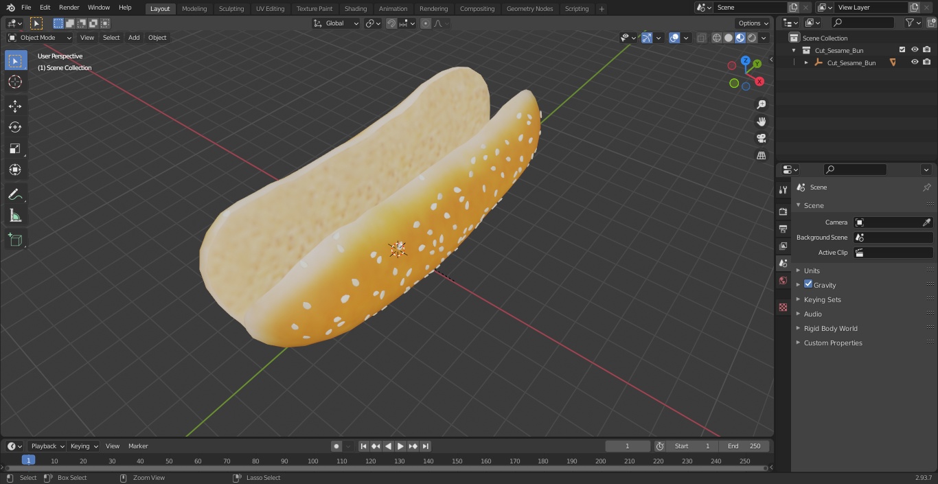 Cut Sesame Bun 3D model