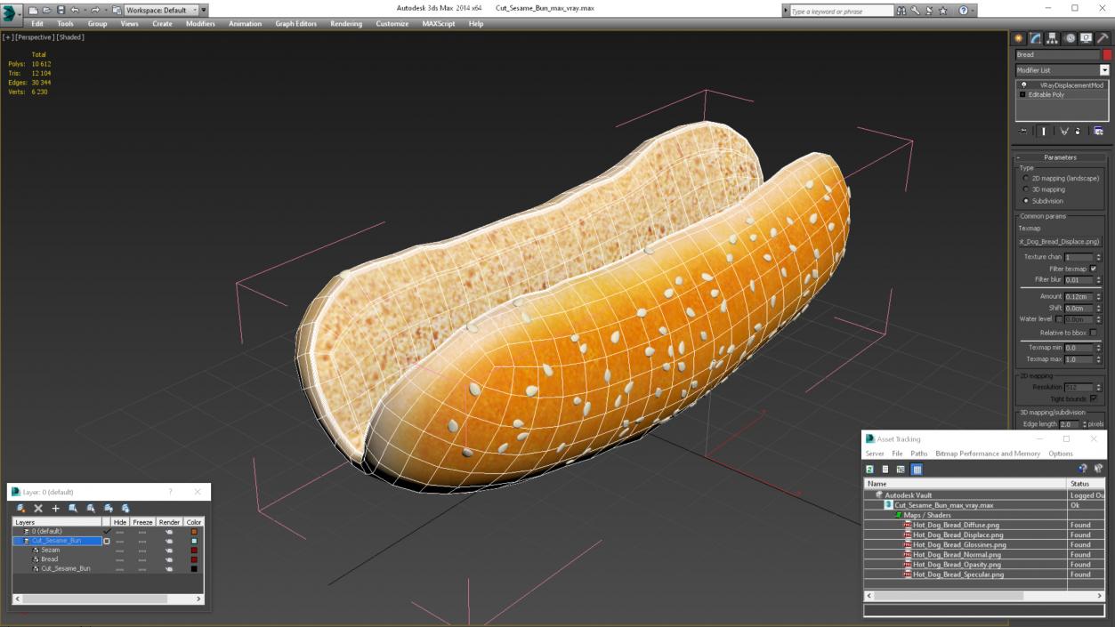 Cut Sesame Bun 3D model