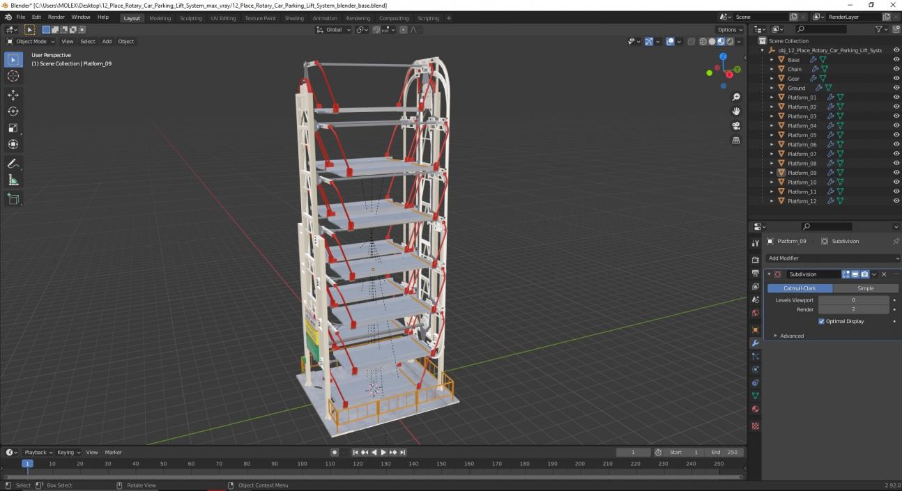 12 Place Rotary Car Parking Lift System 3D model