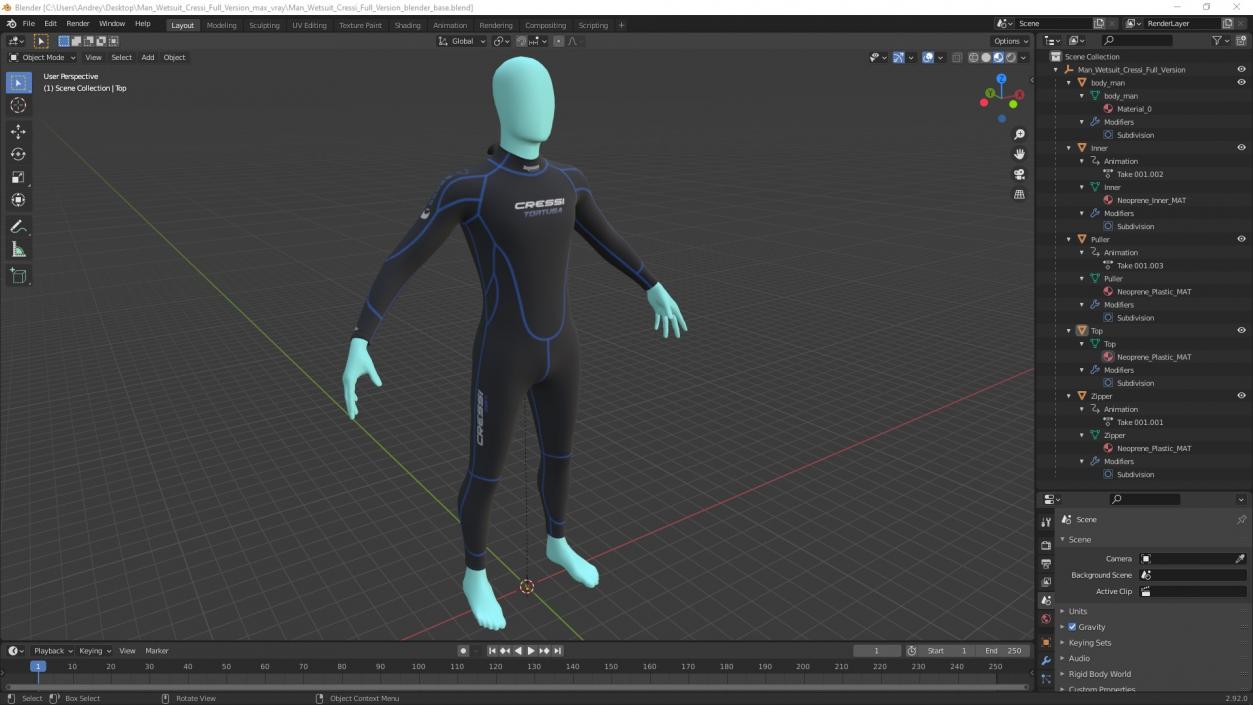 3D Man Wetsuit Cressi Full Version 2 model