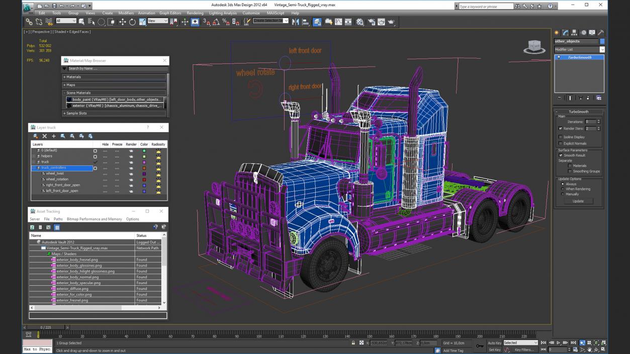 3D model Vintage Semi-Truck Rigged