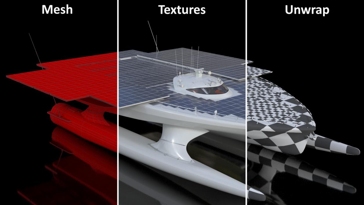 3D Solar Electric Boat Rigged