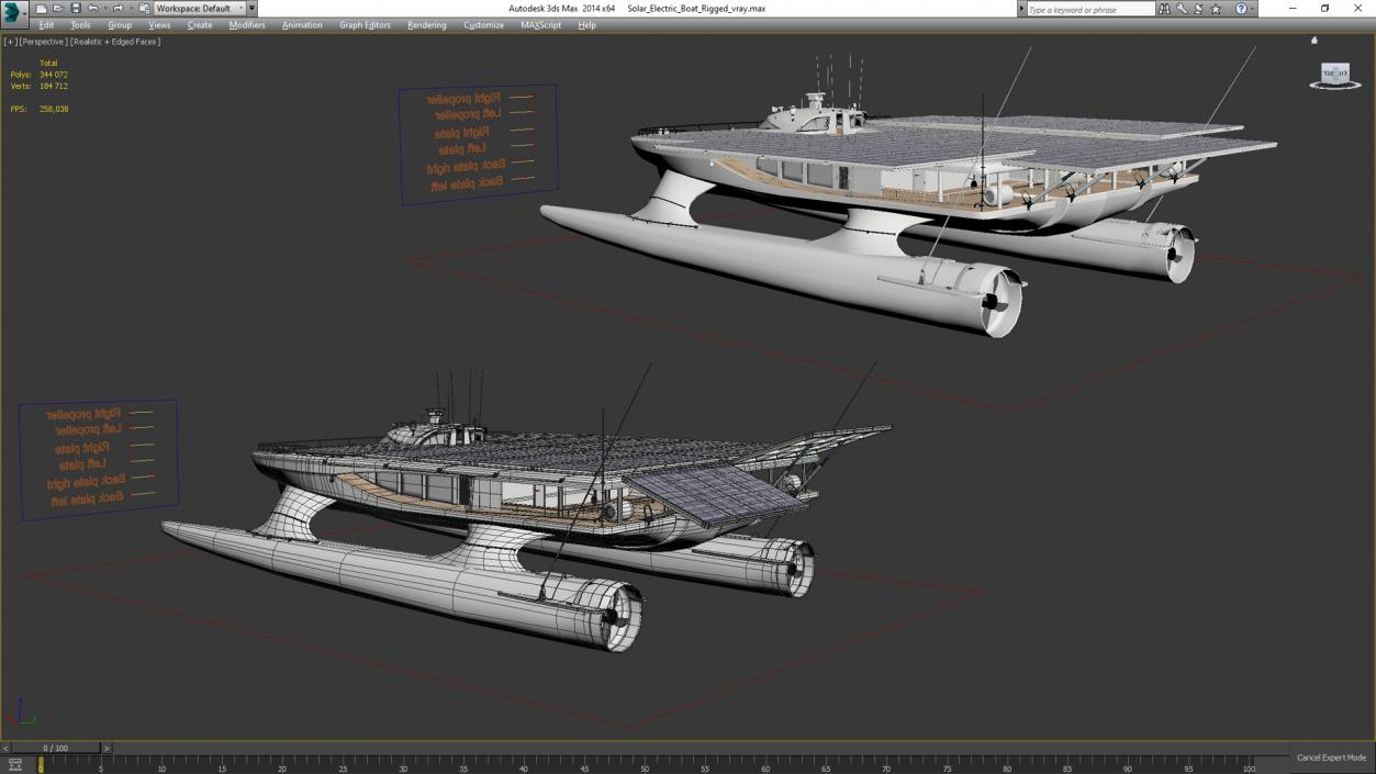 3D Solar Electric Boat Rigged