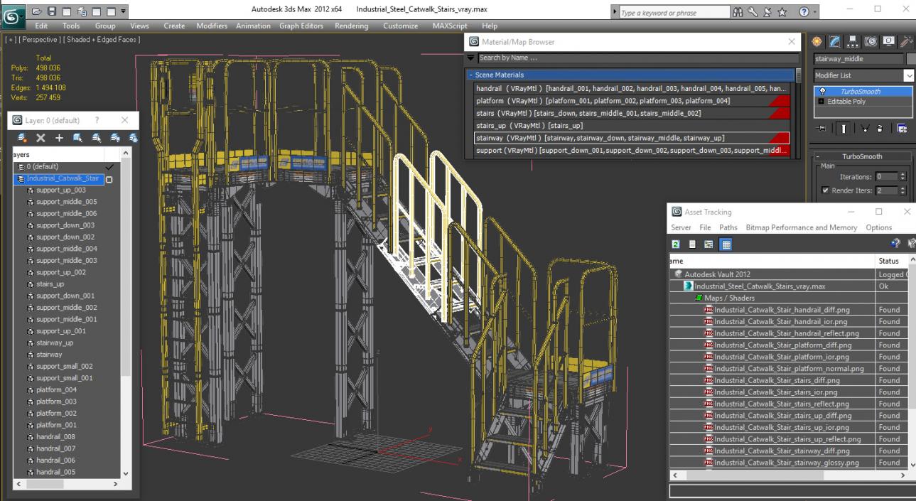 3D Industrial Steel Catwalk Stairs